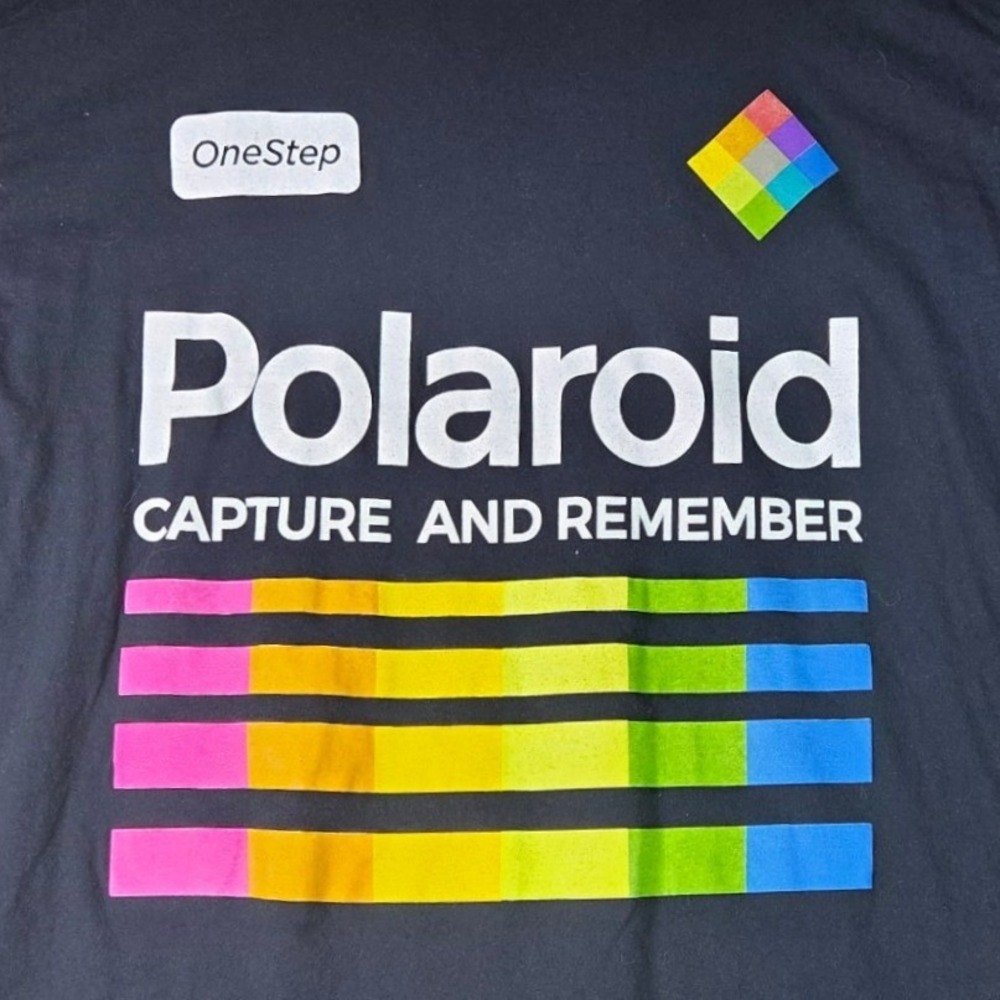 Polaroid Graphic Tee Mens 2XL Black Capture And Remember OneStep Rainbow Cotton